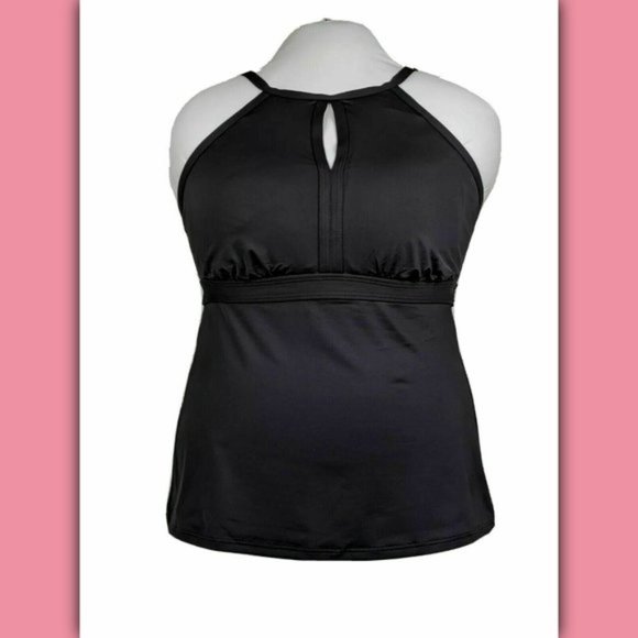 Lands End Plus Size Long Keyhole High Neck Modest Tankini Built In Bra Tall - Picture 2 of 12